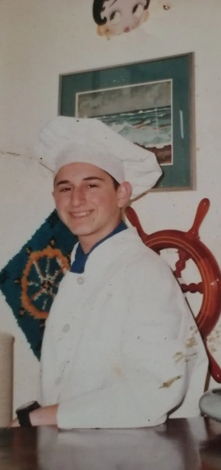 Joe as a culinary student in whites and toque