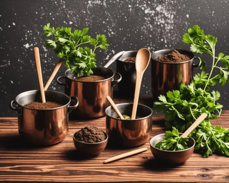 Illustration: small copper pots of classic sauces with herbs