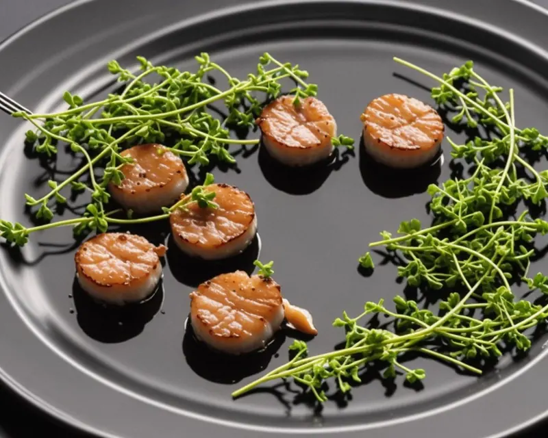 Illustration: tweezers placing microgreens on an elegantly plated dish