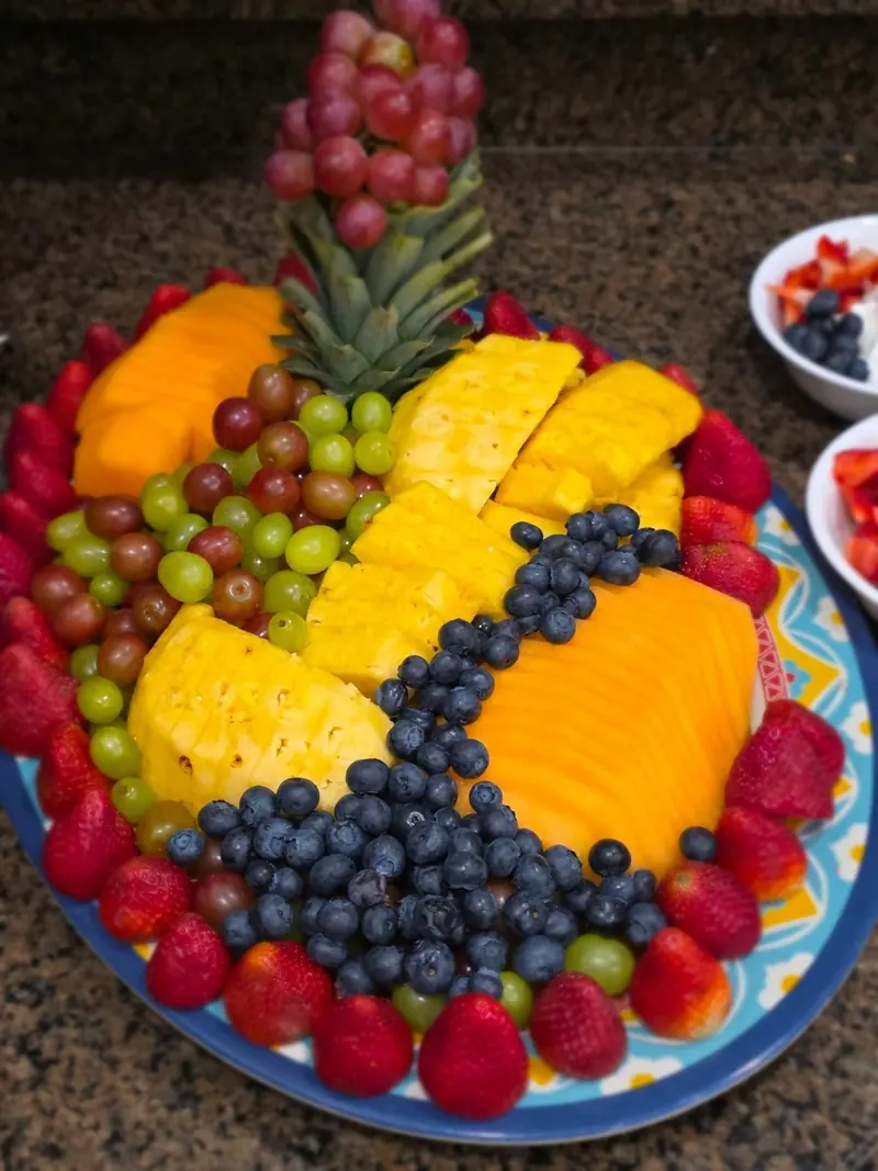Fresh fruit platter with a pineapple centerpiece