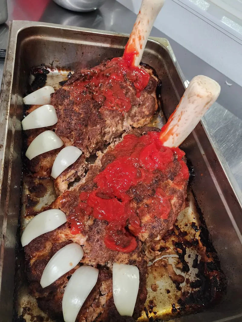 Monster Feet Meatloaf with “bloody” sauce